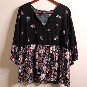Womens Torrid black and pink flower blouse